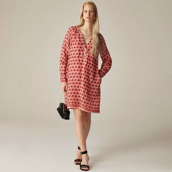 J. Crew Cabana mini dress in bloc k-print ramie Coral New With Tag - Picture 2 of 14